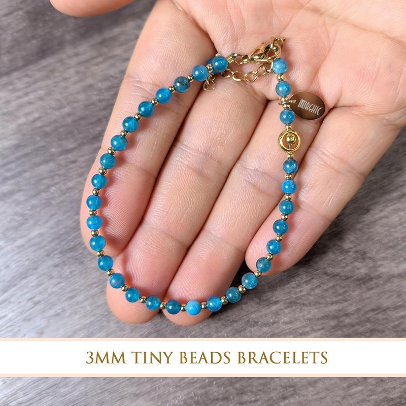 Morchic 3mm Tiny Beads Natural Gemstone Bracelet for Women, Adjustable 7.1" Energy Gem Charm Jewelry, Dainty Handmade Birthday Gift - Image 5